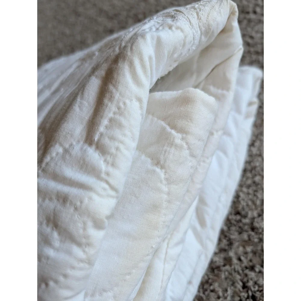 Vtg ARCH Heirloom Patchwork Hand Quilted White Battenberg Sham Lace Full Queen